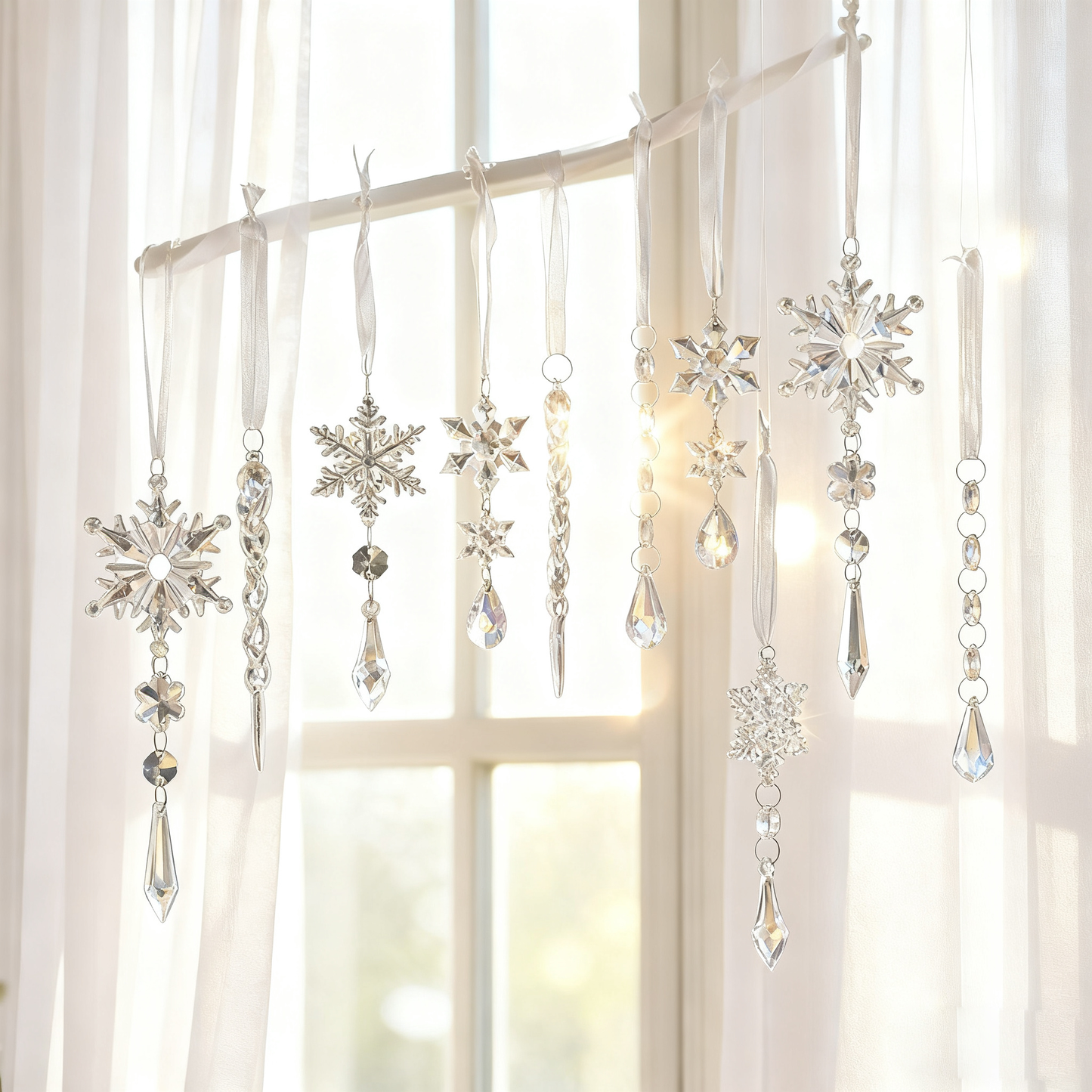 Snowdrop Crystal Ornaments – 10-Piece Hanging Christmas Décor Set