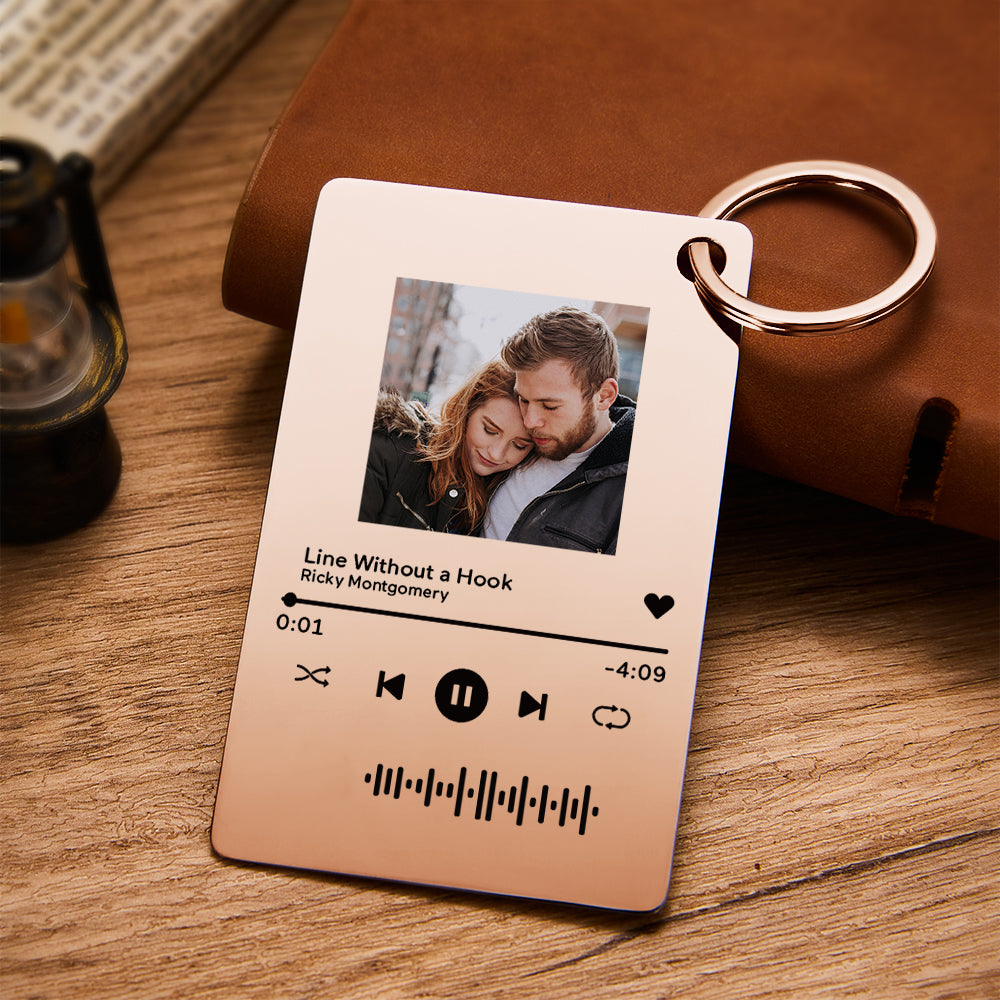 Customized Scannable Spotify Code Plaque Keychain Music and Photo, Song Keychain,Engraved Keychain Anniversary Gifts For Lovers