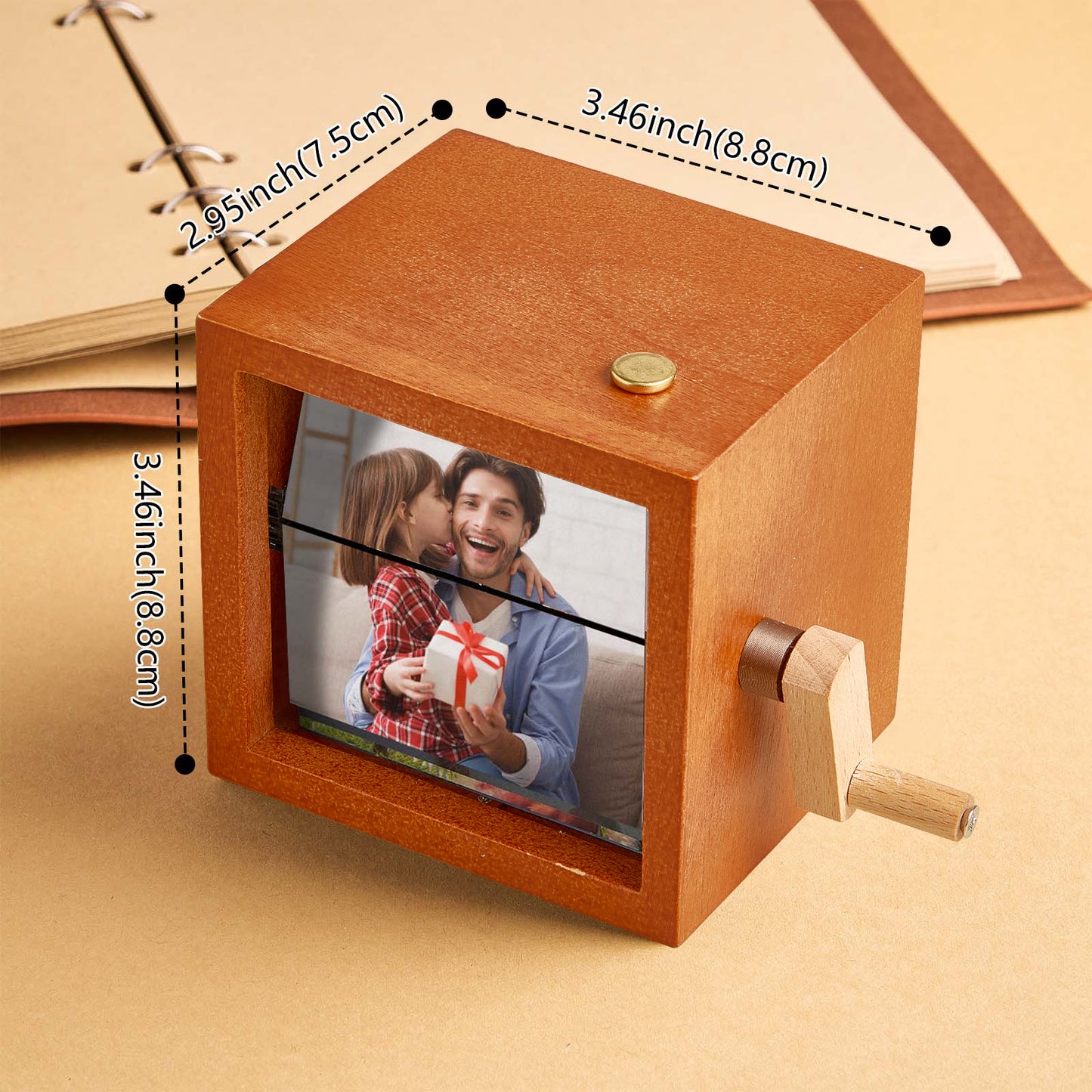 Custom Photo Flipbook Frame Animation Machine Mechanical Hand-cranked Flipbook Box Photo Album with Light Black Walnut Baby Photo Cube Frame Creative Gift