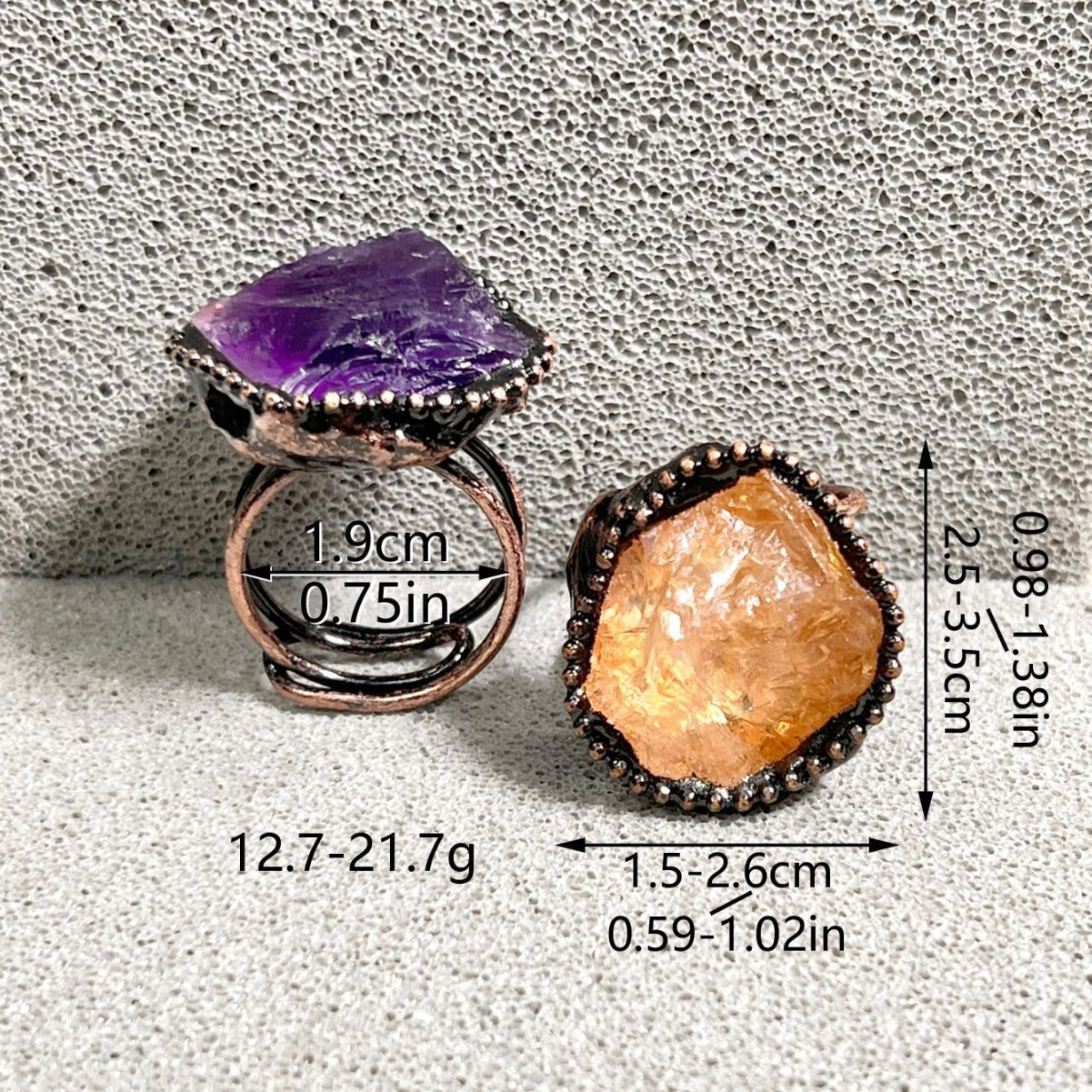 Eternal Aura Crystal Love Rings โ Handmade Raw Amethyst & Citrine Couple Rings