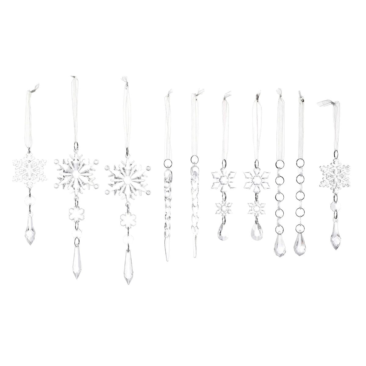 Snowdrop Crystal Ornaments – 10-Piece Hanging Christmas Décor Set