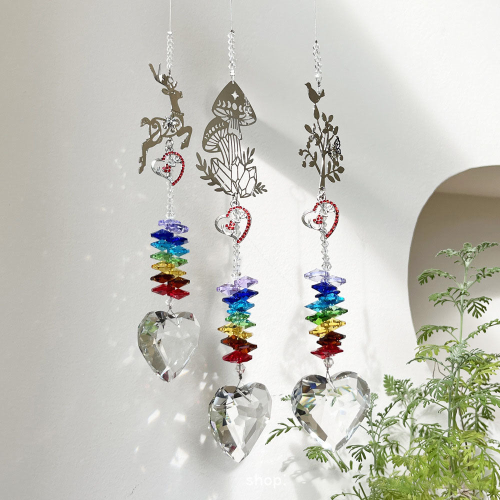 Rainbow Crystal Heart Suncatcher โ Nature Series Hanging Decor