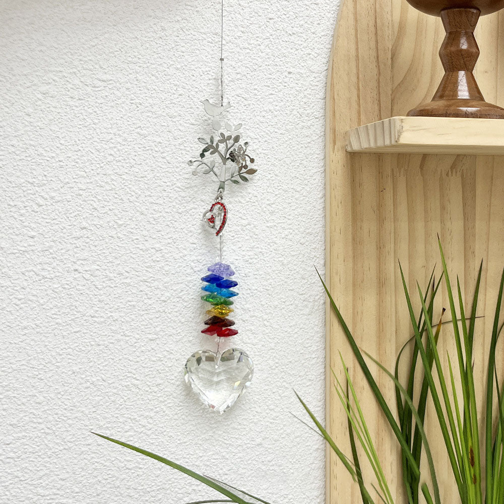 Rainbow Crystal Heart Suncatcher โ Nature Series Hanging Decor