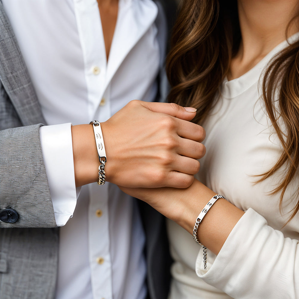 Stainless Steel Laser Engraved Custom Eye Photo Couple Bracelet