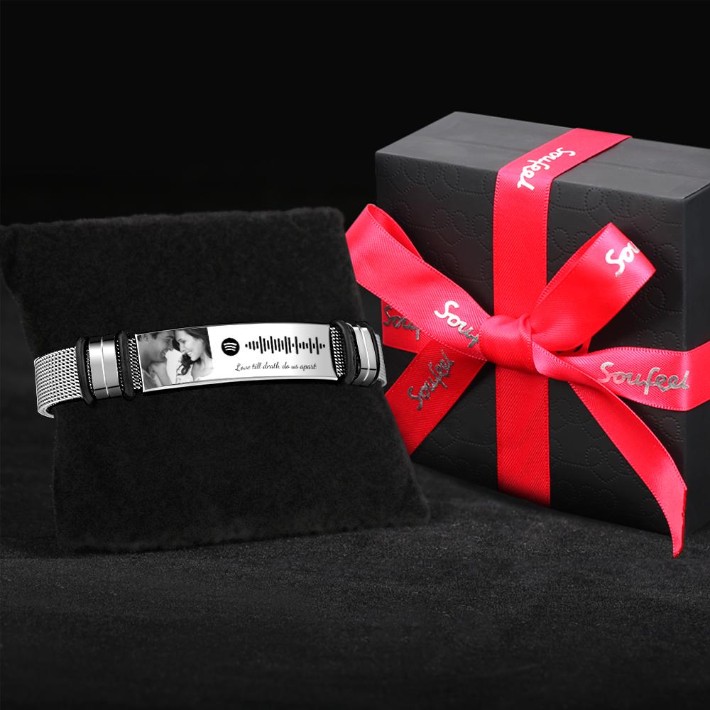 Personalized Spotify Code Bracelet with Your Photo Perfect Gift for Couple on Valentine’s Day