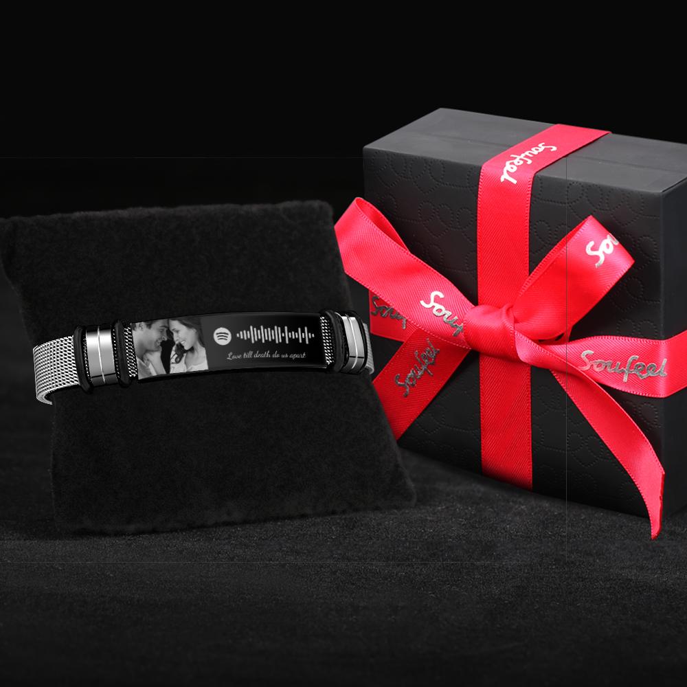 Personalized Spotify Code Bracelet with Your Photo Perfect Gift for Couple on Valentine’s Day