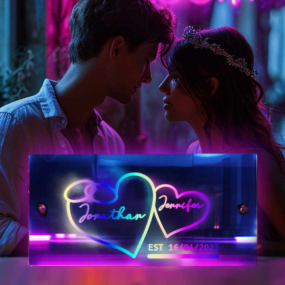Personalized Name Mirror Heart Special Dates LED illuminated Light-Up Wall Decorations Valentine's Day Gifts For Couple
