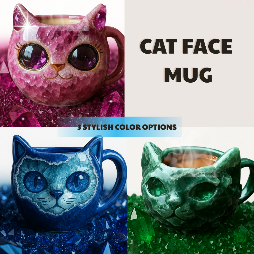 NEW HANDMADE Crystal Cat Face Mugs – Limited Edition ☕