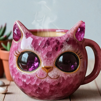 NEW HANDMADE Crystal Cat Face Mugs – Limited Edition ☕