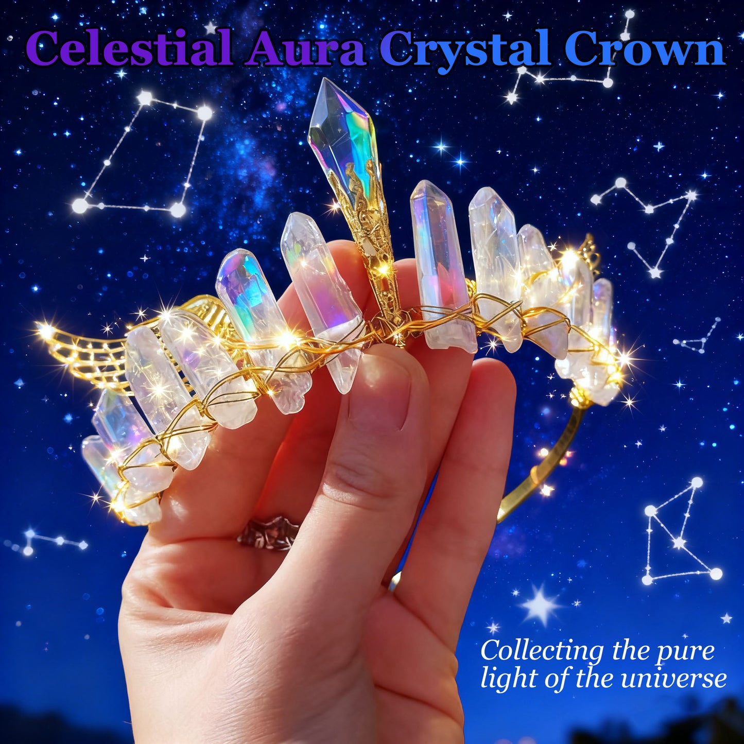 Celestial Aura Crystal Crown — Handmade Energy Healing Headpiece