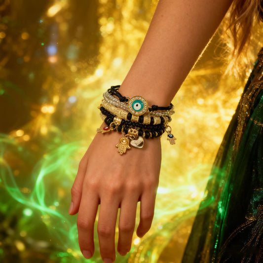 Evil Eye & Hamsa Protection Bracelet Stack