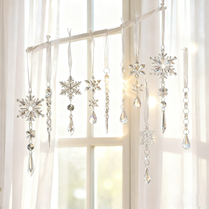 Snowdrop Crystal Ornaments – 10-Piece Hanging Christmas Décor Set