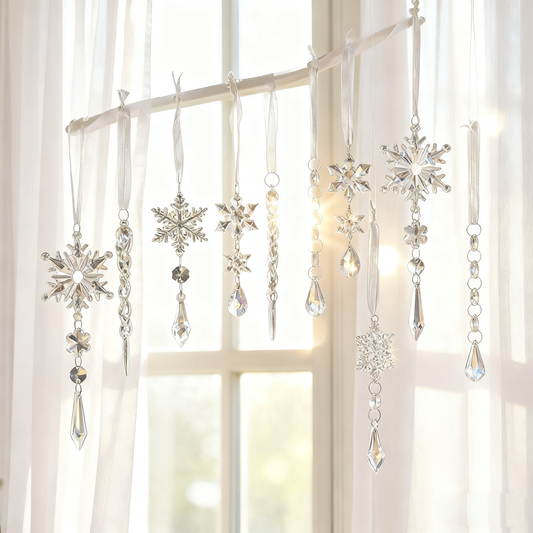 Snowdrop Crystal Ornaments – 10-Piece Hanging Christmas Décor Set