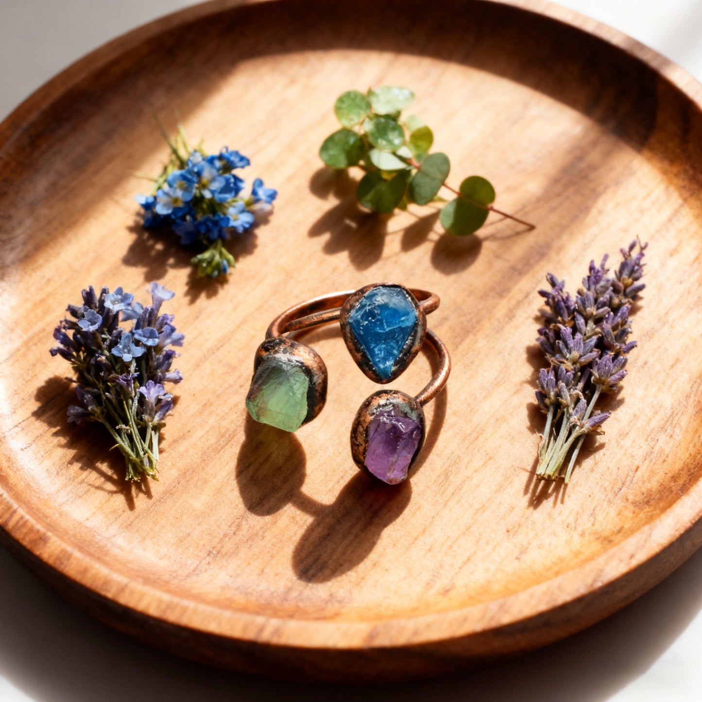 Trinity Energy Crystal Ring – Handmade Raw Stone Ring for Balance, Health & Protection