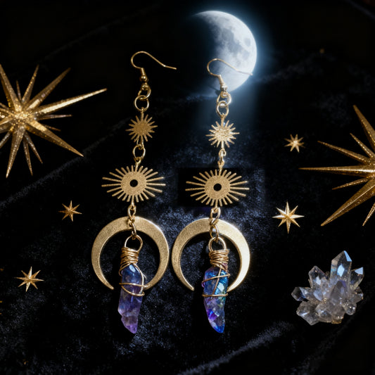 “Celestial Balance” Crystal Earrings – Moon & Sun Energy Collection