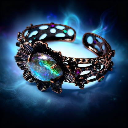 Lunar Bloom Cuff – Handmade Labradorite Energy Bracelet for Clarity, Balance & Good Fortune