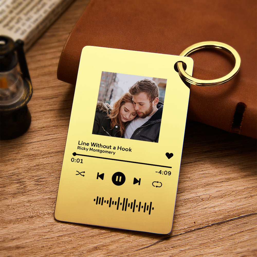 Customized Scannable Spotify Code Plaque Keychain Music and Photo, Song Keychain,Engraved Keychain Anniversary Gifts For Lovers