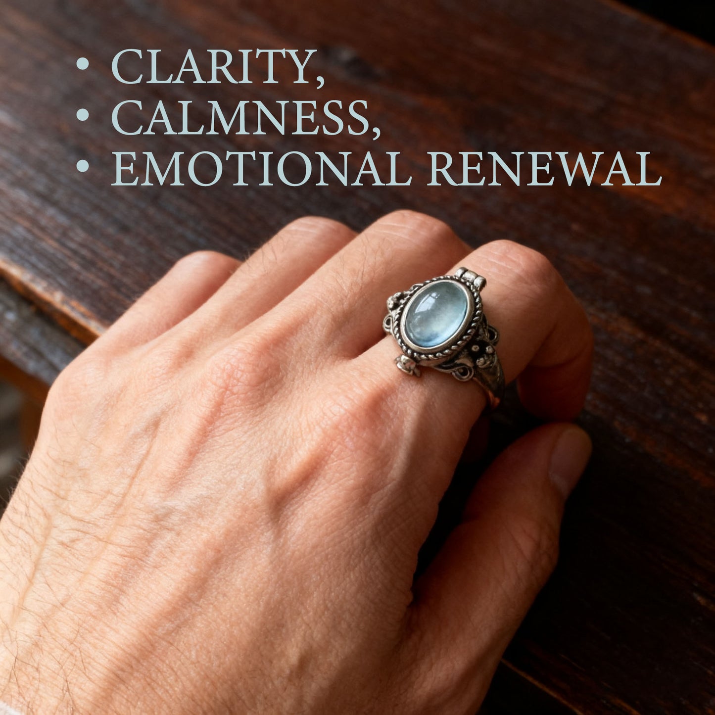 “Eye of the Lake” Amber Ring – The Ring of Tranquil Magic