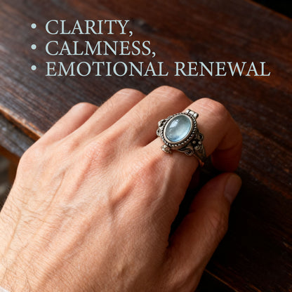 “Eye of the Lake” Amber Ring – The Ring of Tranquil Magic