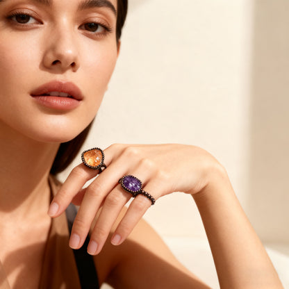 Eternal Aura Crystal Love Rings – Handmade Raw Amethyst & Citrine Couple Rings