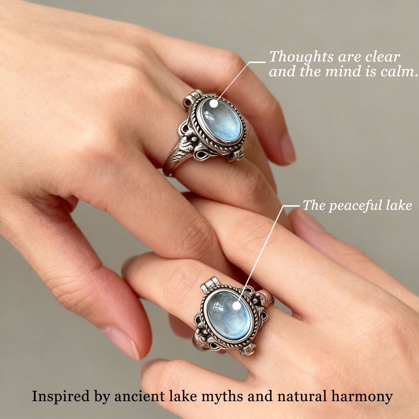 “Eye of the Lake” Amber Ring – The Ring of Tranquil Magic