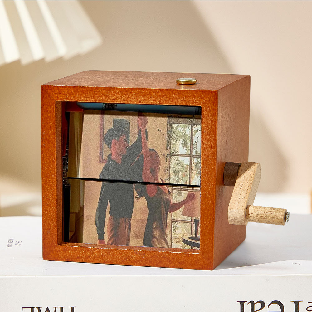 Custom Photo Flipbook Frame Animation Machine Mechanical Hand-cranked Flipbook Box Photo Album with Light Black Walnut Baby Photo Cube Frame Creative Gift
