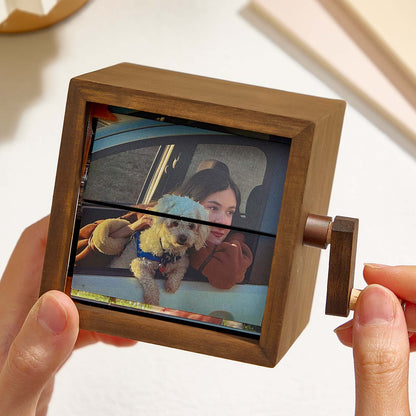 Custom Photo Flipbook Frame Animation Machine Mechanical Hand-cranked Flipbook Box Photo Album with Light Unique Gifts for Pet Lovers