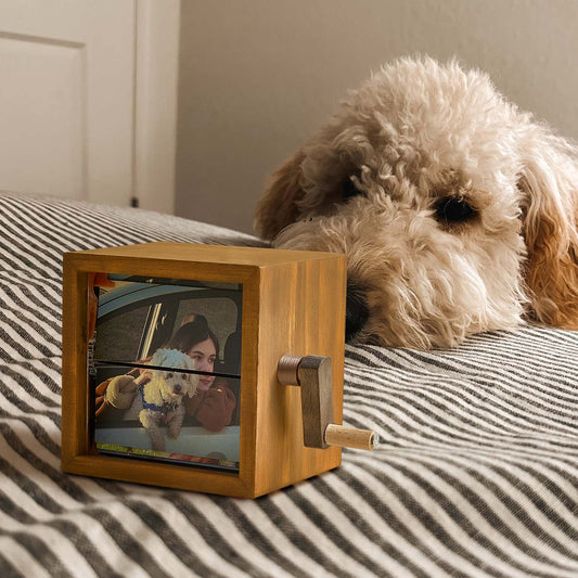 Custom Photo Flipbook Frame Animation Machine Mechanical Hand-cranked Flipbook Box Photo Album with Light Unique Gifts for Pet Lovers