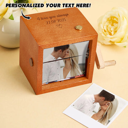 Custom Photo Flipbook Frame Animation Machine Mechanical Hand-cranked Flipbook Box Photo Album with Light Black Walnut Baby Photo Cube Frame Creative Gift
