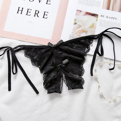 Custom Lace Sexy Panty with jewelry Crystal Letter Name Open Cut Thong Underpants Women's Underwea