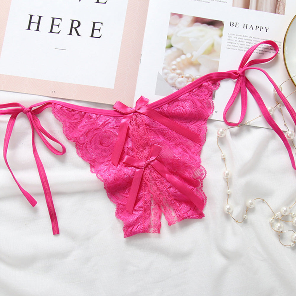 Custom Lace Sexy Panty with jewelry Crystal Letter Name Open Cut Thong Underpants Women's Underwea