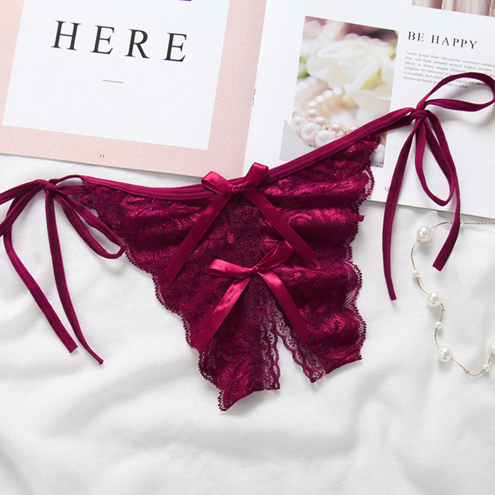 Custom Lace Sexy Panty with jewelry Crystal Letter Name Open Cut Thong Underpants Women's Underwea