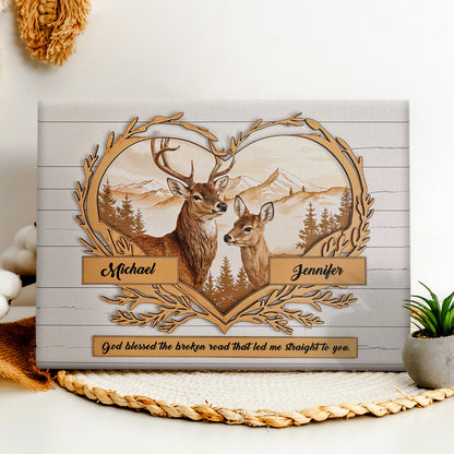 Custom Names Deer Love Mountains Premium Canvas Print Personalized Wall Decor Gift for Couple