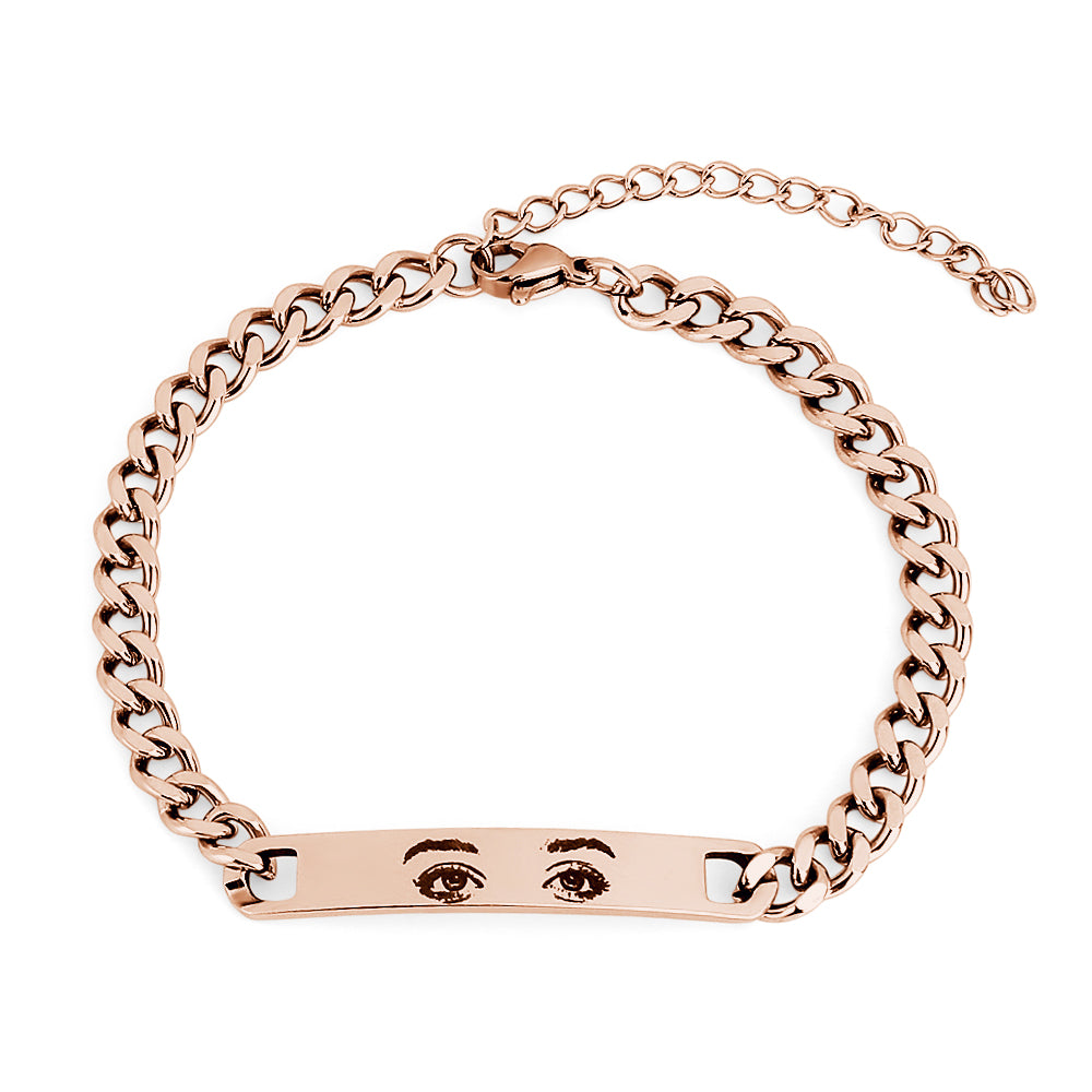 Stainless Steel Laser Engraved Custom Eye Photo Couple Bracelet