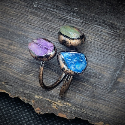 Trinity Energy Crystal Ring – Handmade Raw Stone Ring for Balance, Health & Protection