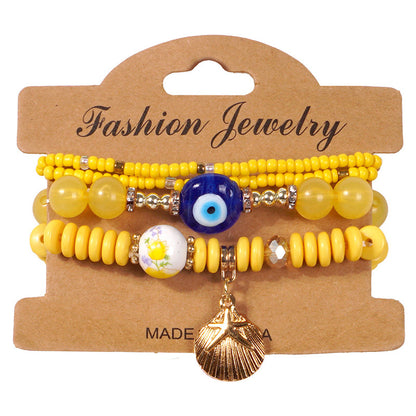 Ocean Spirit Protection Bracelet Set——Handmade Evil Eye & Shell Charm Beaded Bracelets for Luck, Love & Energy