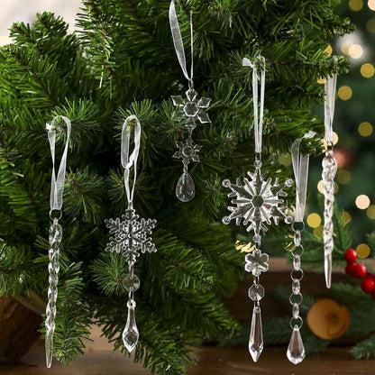 Snowdrop Crystal Ornaments – 10-Piece Hanging Christmas Décor Set