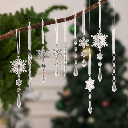 Snowdrop Crystal Ornaments – 10-Piece Hanging Christmas Décor Set