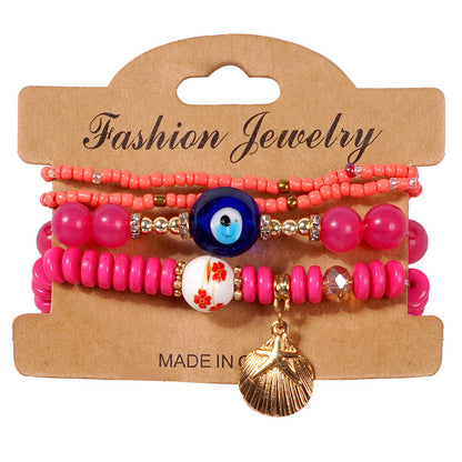 Ocean Spirit Protection Bracelet Set——Handmade Evil Eye & Shell Charm Beaded Bracelets for Luck, Love & Energy