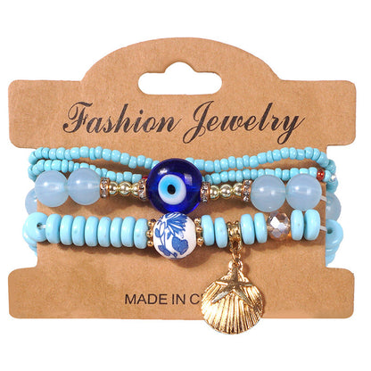 Ocean Spirit Protection Bracelet Set——Handmade Evil Eye & Shell Charm Beaded Bracelets for Luck, Love & Energy