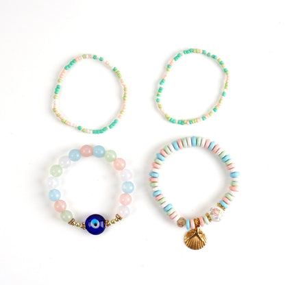 Ocean Spirit Protection Bracelet Set——Handmade Evil Eye & Shell Charm Beaded Bracelets for Luck, Love & Energy