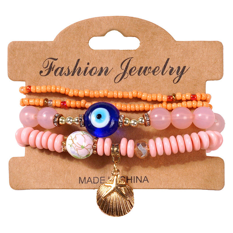 Ocean Spirit Protection Bracelet Set——Handmade Evil Eye & Shell Charm Beaded Bracelets for Luck, Love & Energy