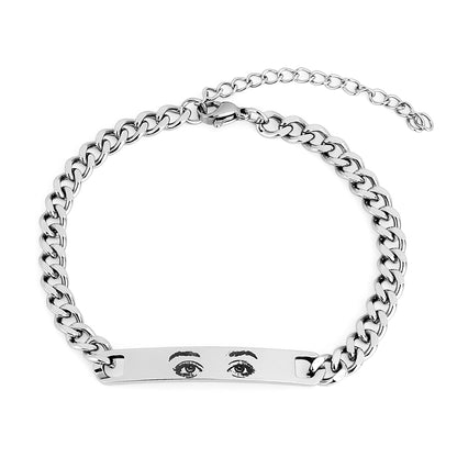 Stainless Steel Laser Engraved Custom Eye Photo Couple Bracelet