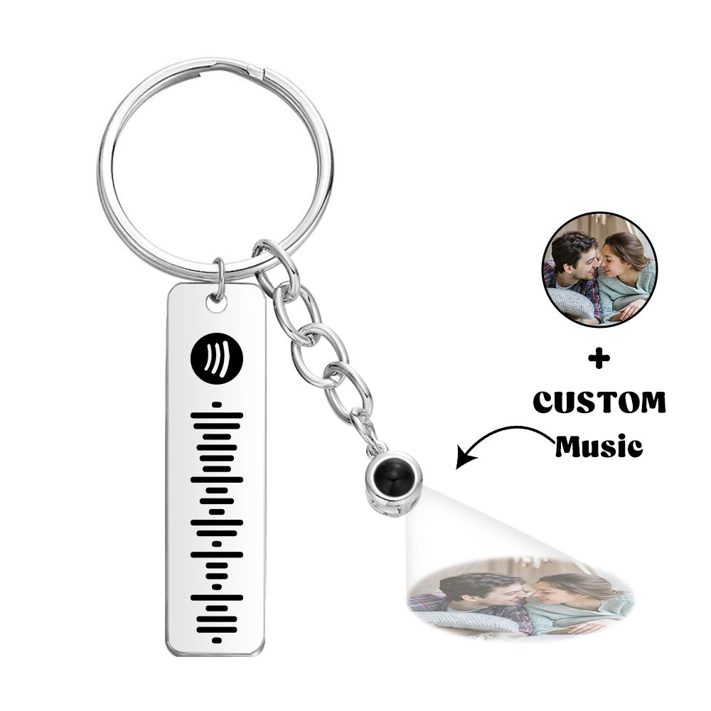 Customized Scannable Spotify Code Plaque Keychain Music and Photo, Song Keychain,Engraved Keychain Anniversary Gifts For Lovers