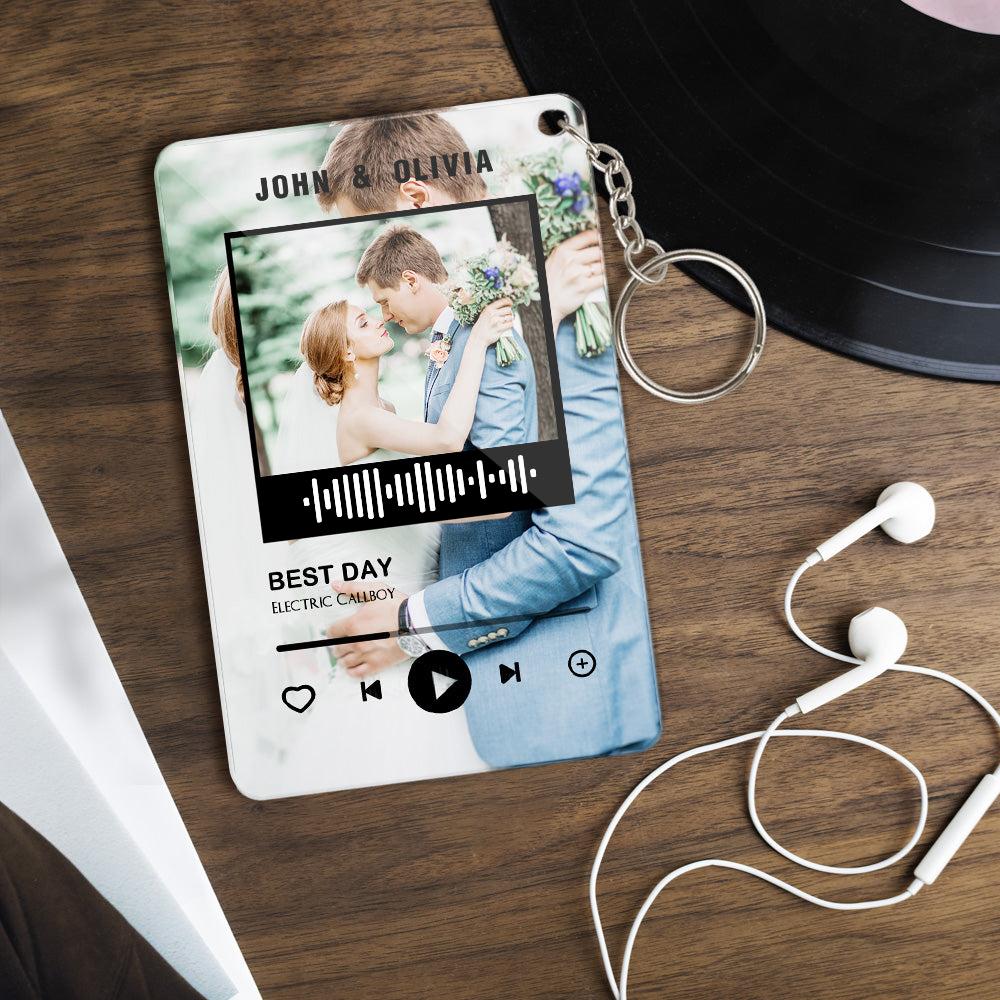 Customized Scannable Spotify Code Plaque Keychain Music and Photo, Song Keychain,Engraved Keychain Anniversary Gifts For Lovers