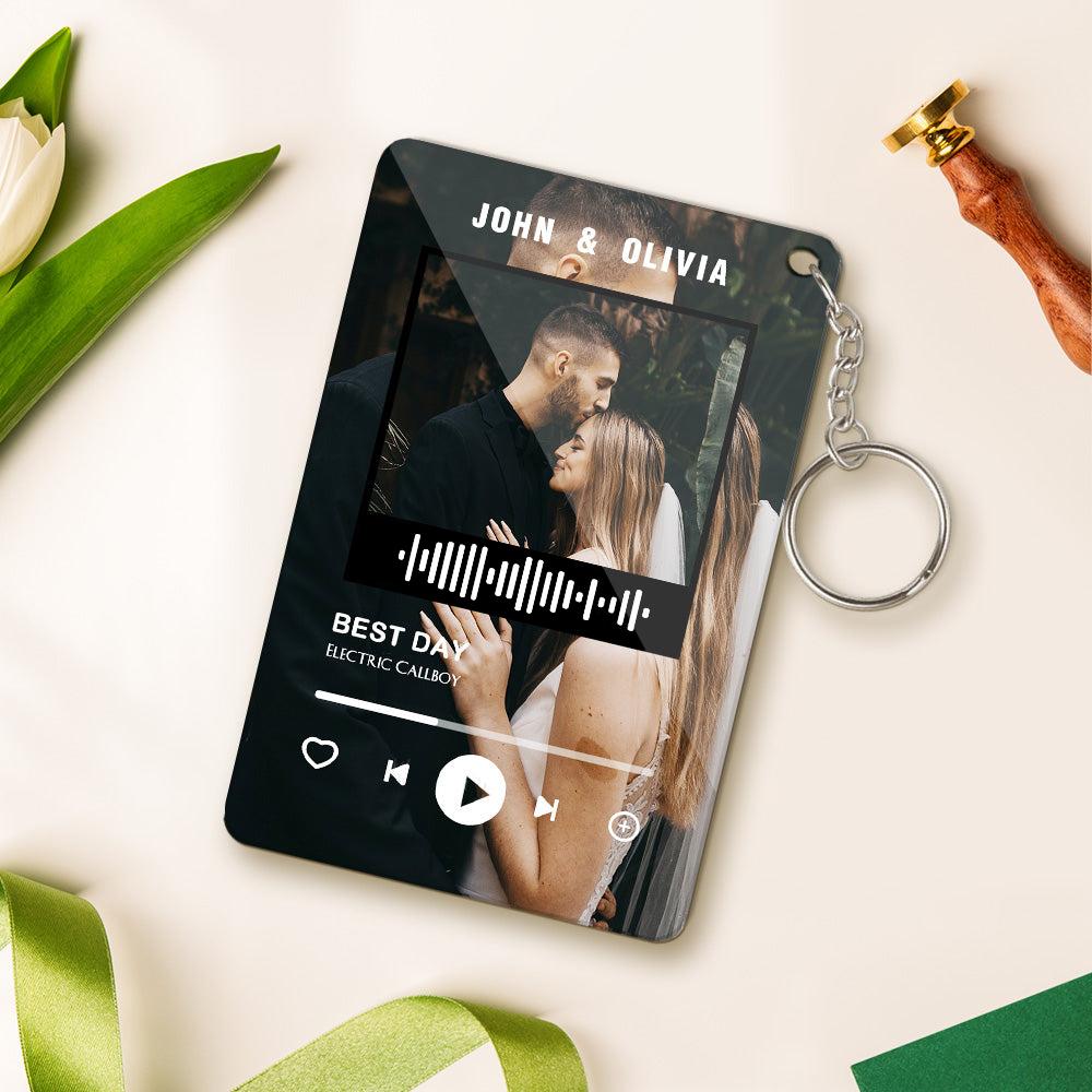Customized Scannable Spotify Code Plaque Keychain Music and Photo, Song Keychain,Engraved Keychain Anniversary Gifts For Lovers