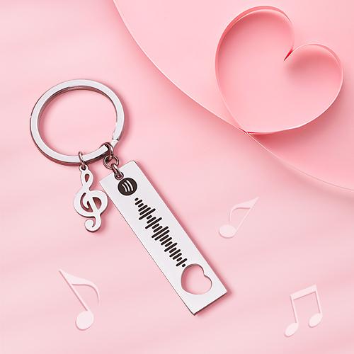 Customized Scannable Spotify Code Plaque Keychain Music and Photo, Song Keychain,Engraved Keychain Anniversary Gifts For Lovers