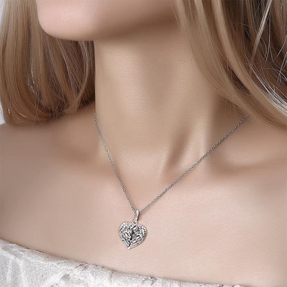 Engravable Photo Locket Necklace Personalized Heart Angel Wings Gift For Her