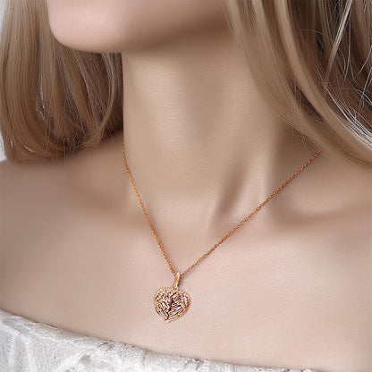 Photo Locket Necklace with Engraving Heart Angel Wings Mother's Gifts Rose Gold Plated