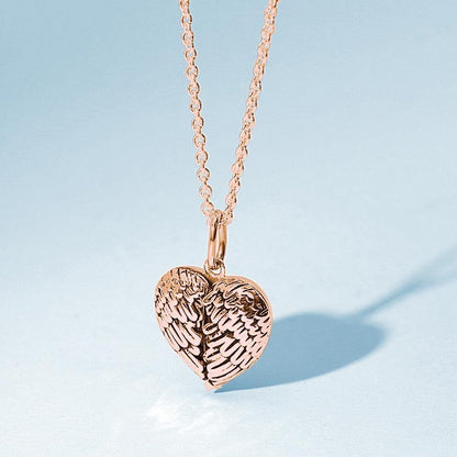 Photo Locket Necklace with Engraving Heart Angel Wings Mother's Gifts Rose Gold Plated